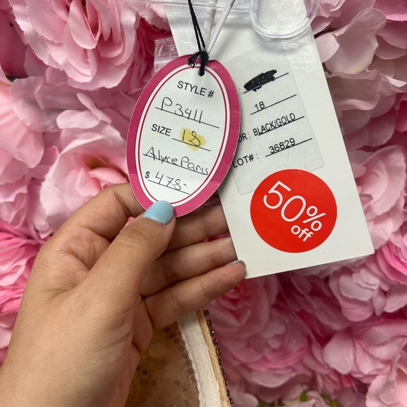 Alyce paris 1143 black/gold size 18 strapless a line chiffon dress with beading - Picture 5 of 9